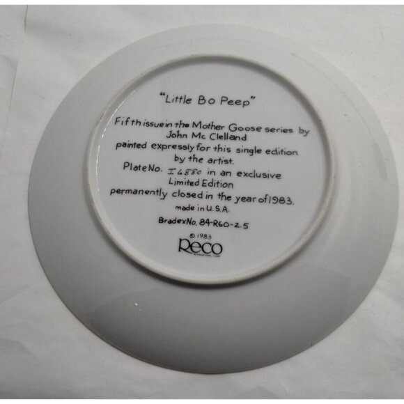 Little Bo Peep Plate Mother Goose John McClelland Limited Ed Reco 1983 - Picture 2 of 5